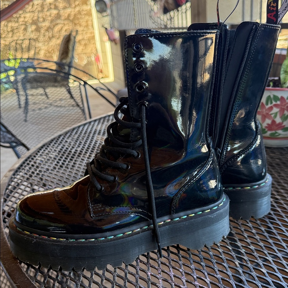 Dr. Martens Shiny Black Lace-Up Boots Jadon Hi - Picture 3 of 9